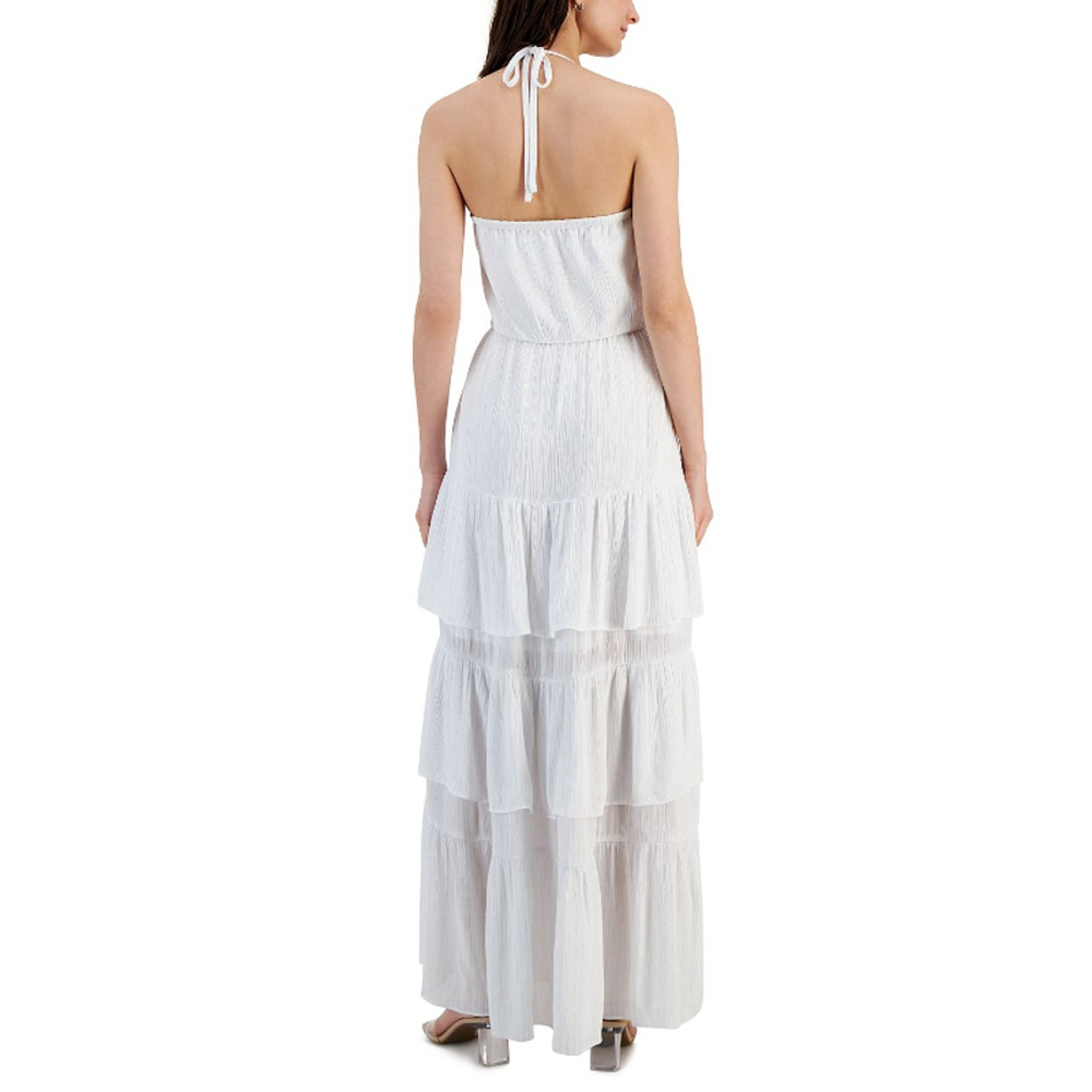 INC International Concepts White & Silver Halter-Neck Tiered Maxi Dress NWT - Picture 2 of 10